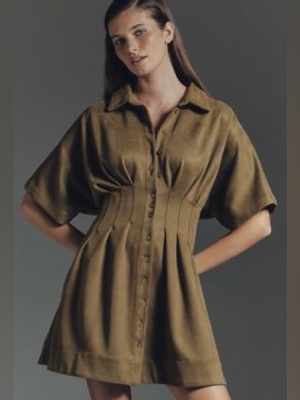 Anthropologie Tobie Dress in Oil Green Suede